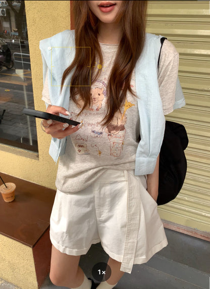 // 可愛手繪lyocell麻短袖TEE