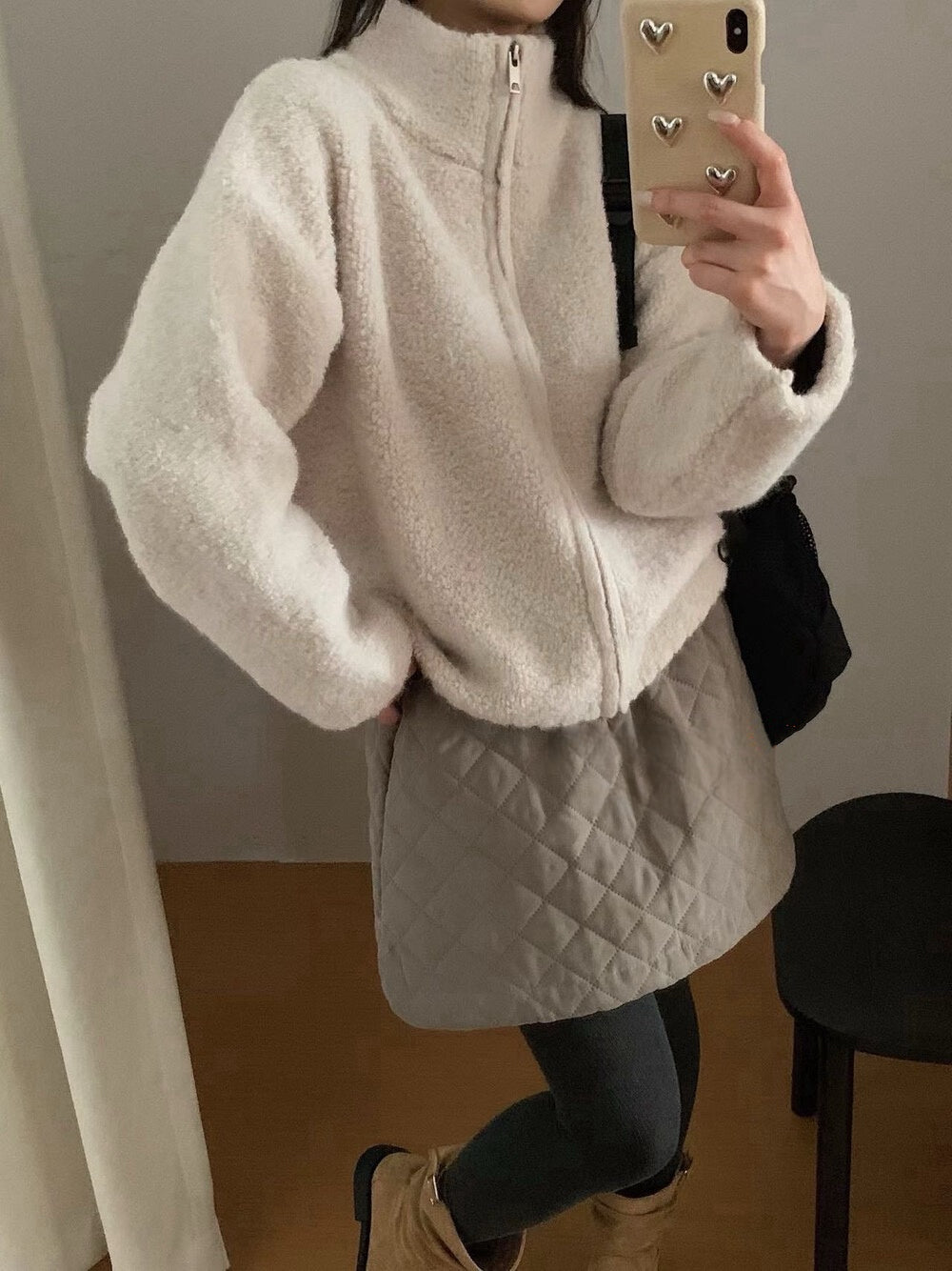 // 30%綿羊毛圈圈毛質感半領拉鍊CD