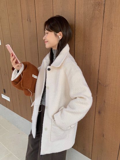 // 70%羊毛簡約翻領中長外套