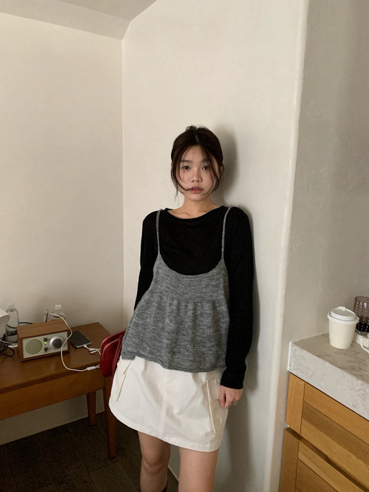 // 春季疊穿必備小吊帶+打底TEE套裝