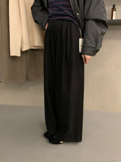 // 復古洗水橡筋腰牛仔棉褲