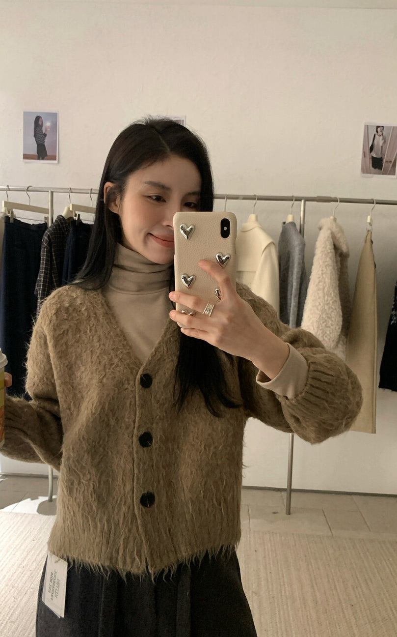 // 復古鈕扣邊拉絨V領CD