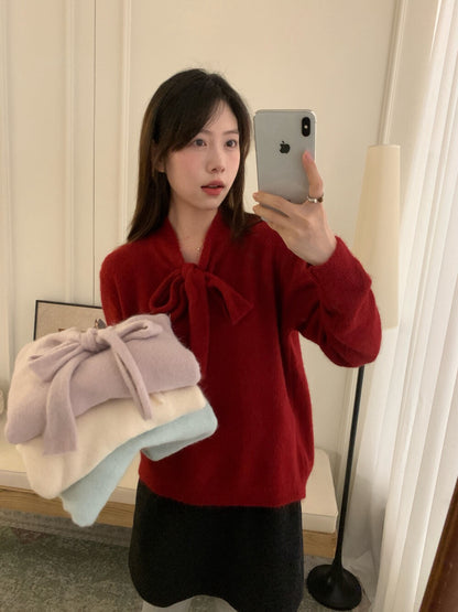 // 軟糯兔絨綁帶領毛衣