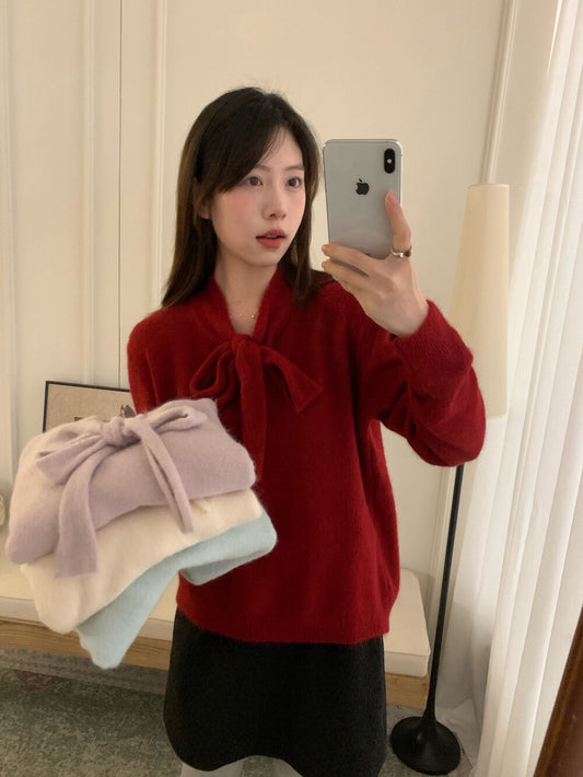 // 軟糯兔絨綁帶領毛衣