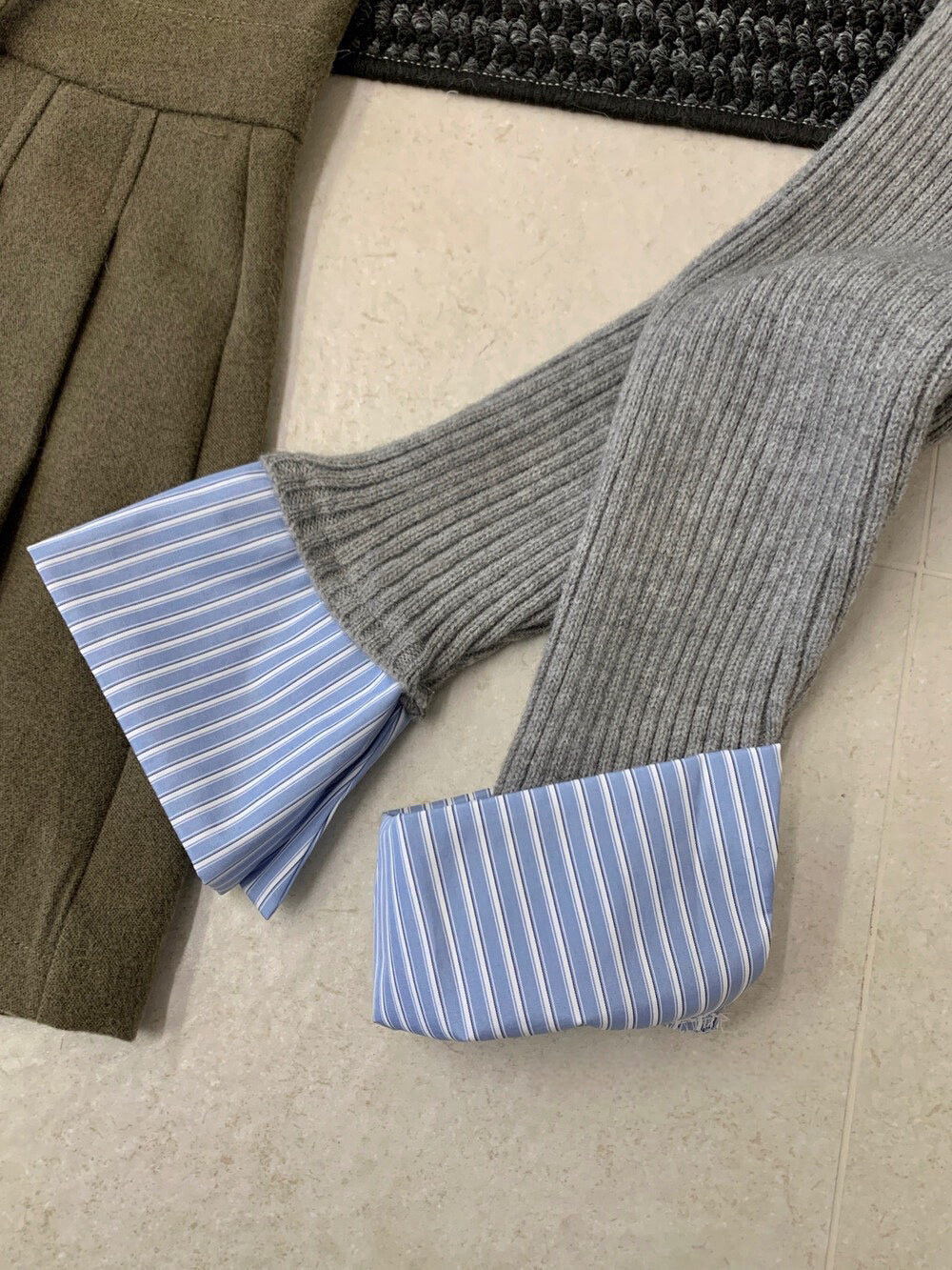 // 間條恤衫拼接針織外套假兩件上衣