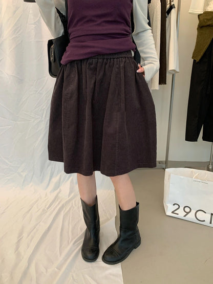 S29 / 復古燈芯絨橡筋腰傘型短裙