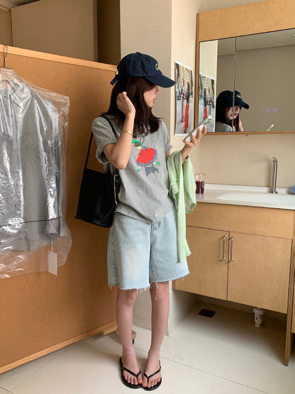 // 少女圖案棉質短袖TEE