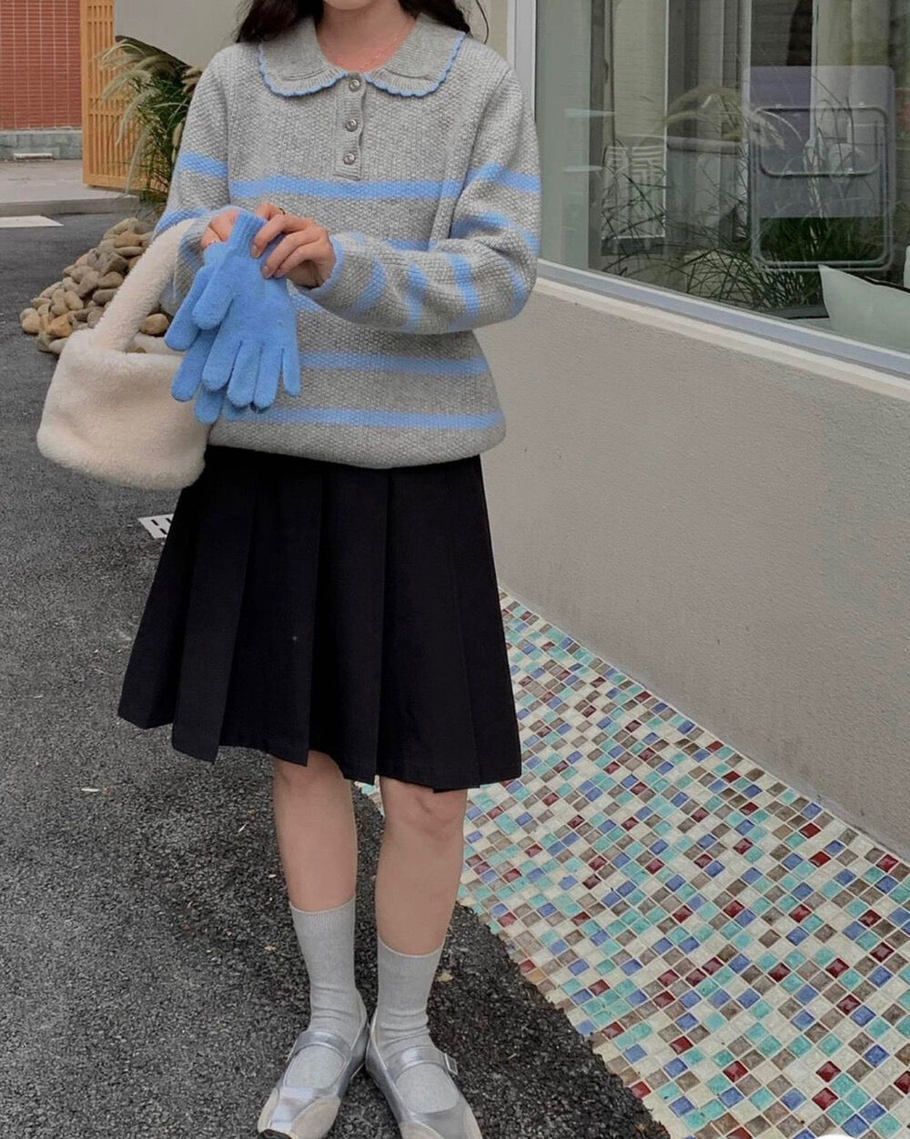 // 好美的撞色包邊花邊領間條開鈕NT