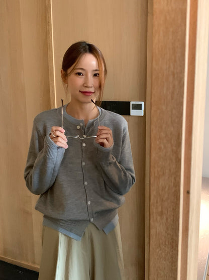 // 撞色疊穿假兩件針織外套