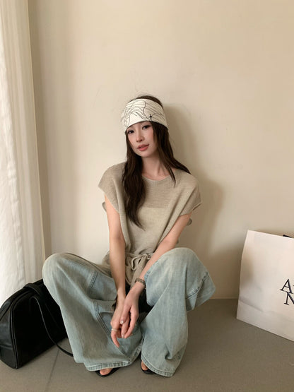 // 高級感飛飛袖綁腰針織上衣