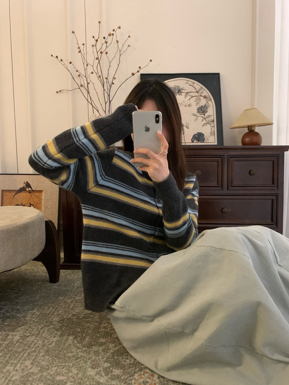 // 30%wool復古拼間圓領CD