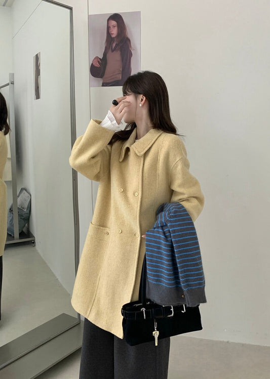 // 100%羊毛經典雙排扣手工雙面外套