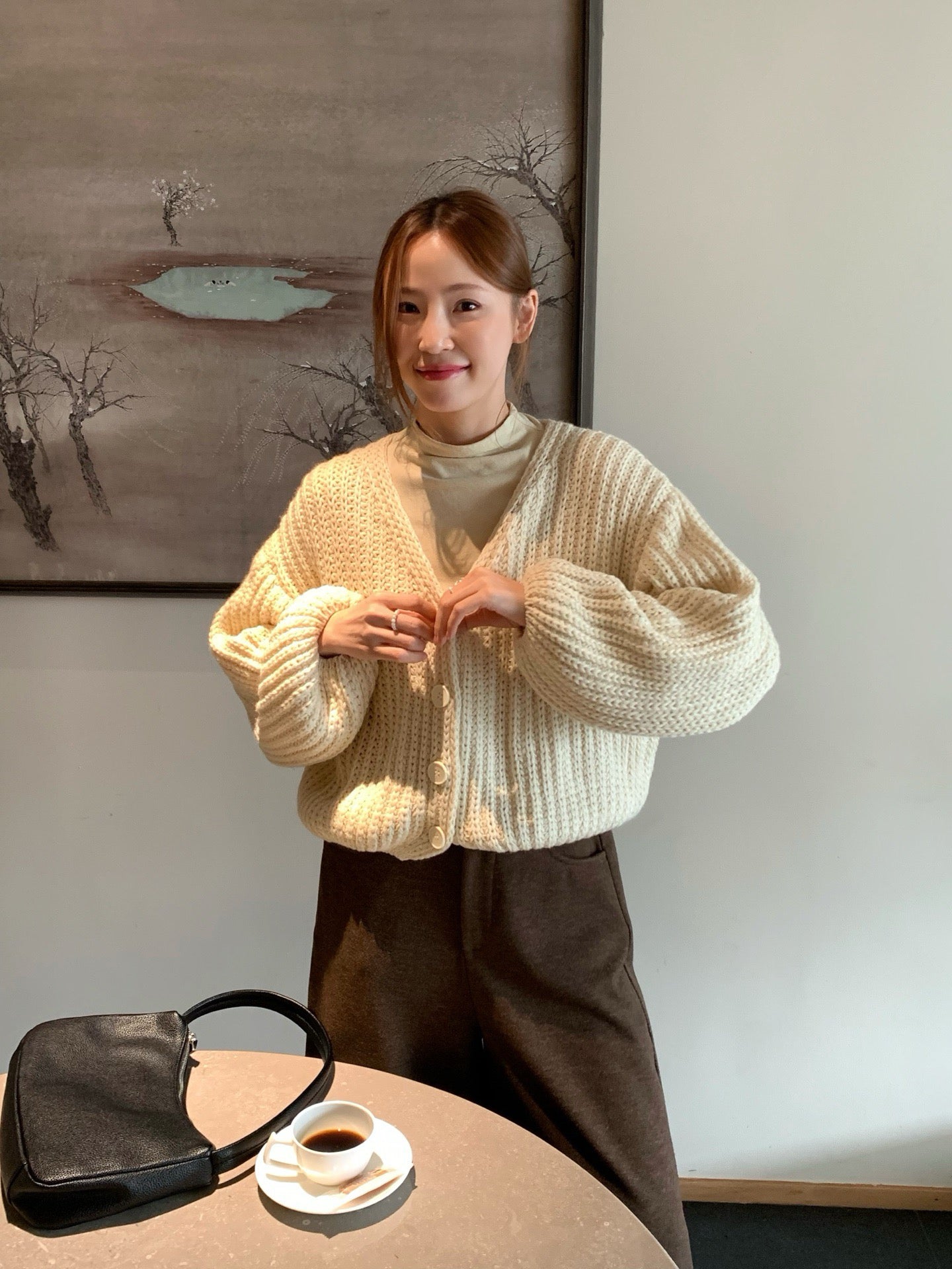 // 復古感粗針織泡泡袖CD