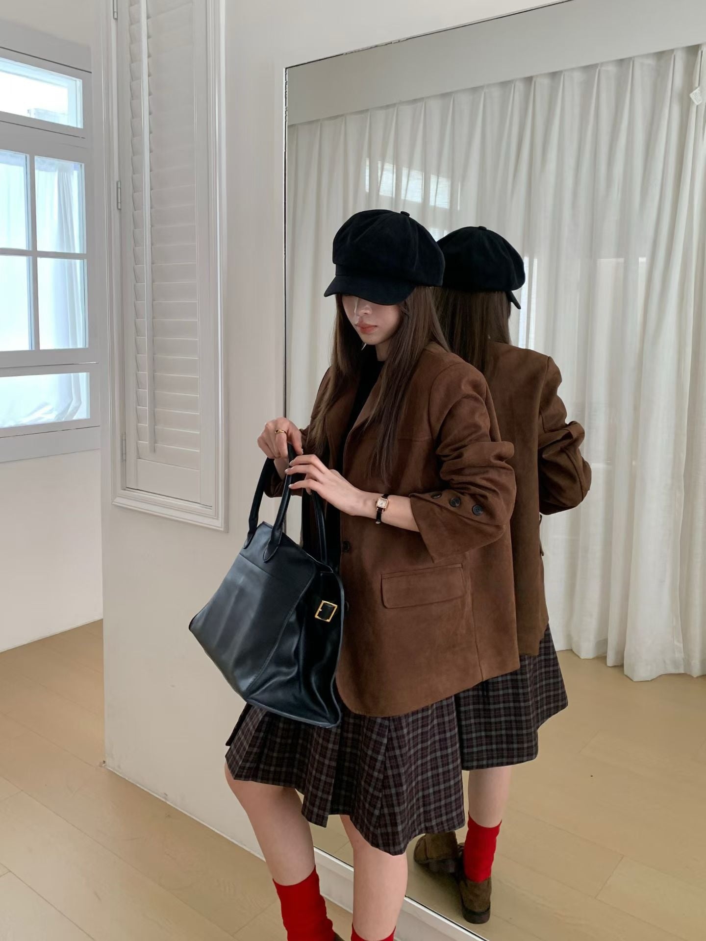 // 復古感超氣質牛皮絨外套