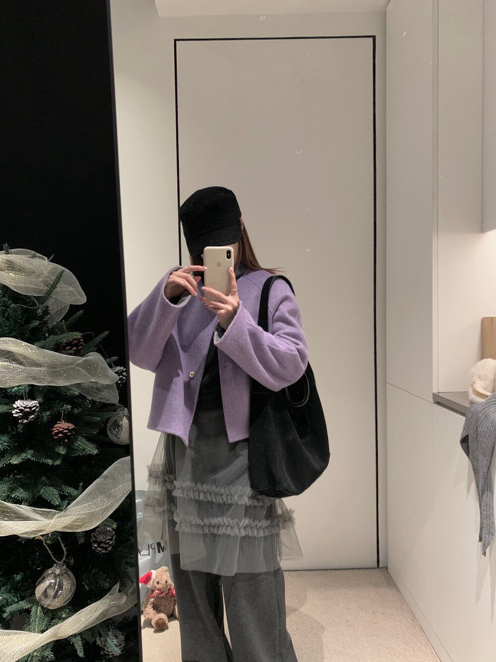 // 100%羊毛馬卡龍色系圓領短款手工外套(連三角巾)