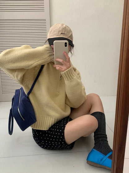 // 半拉鍊直坑紋領套頭NT