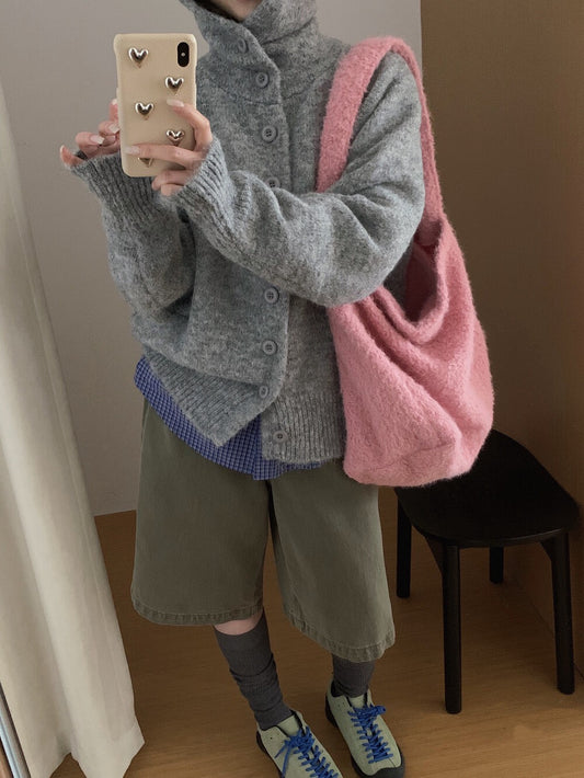 // 軟糯感連帽6色排扣毛衣