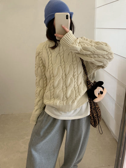 // 復古感扭紋麻花毛衣