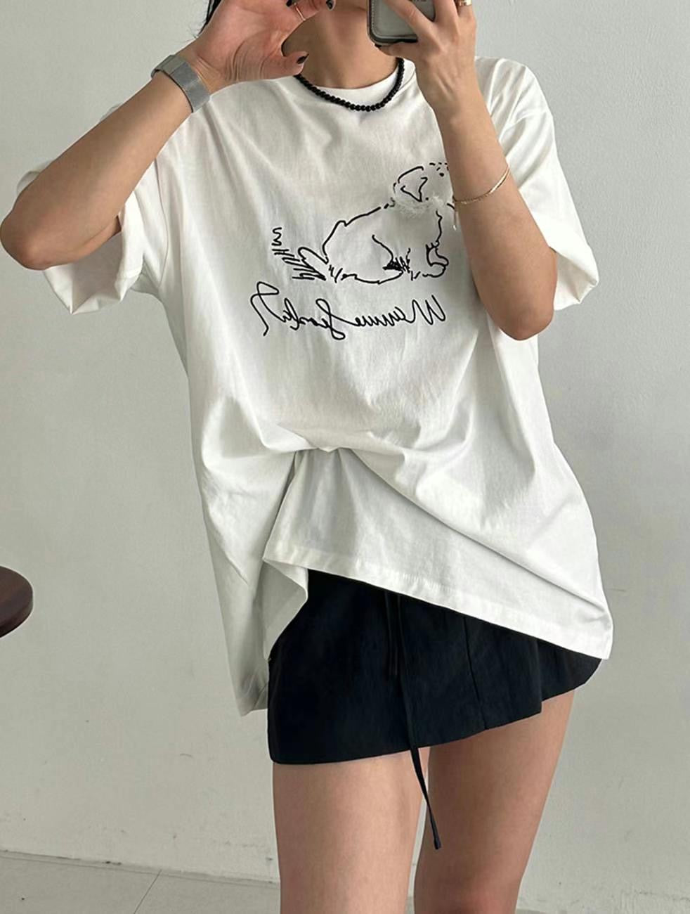 // 超可愛立體lace圍巾小狗TEE