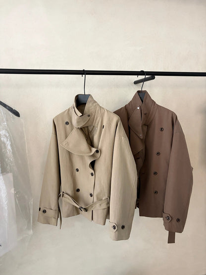 J52 / 帥氣可立領連腰帶修腰trench coat