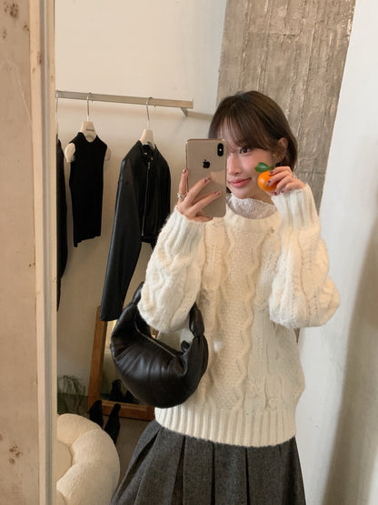 // 絕美蝴蝶結織紋麻花毛衣