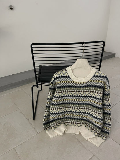 // 超韓民族patterns圓領毛衣