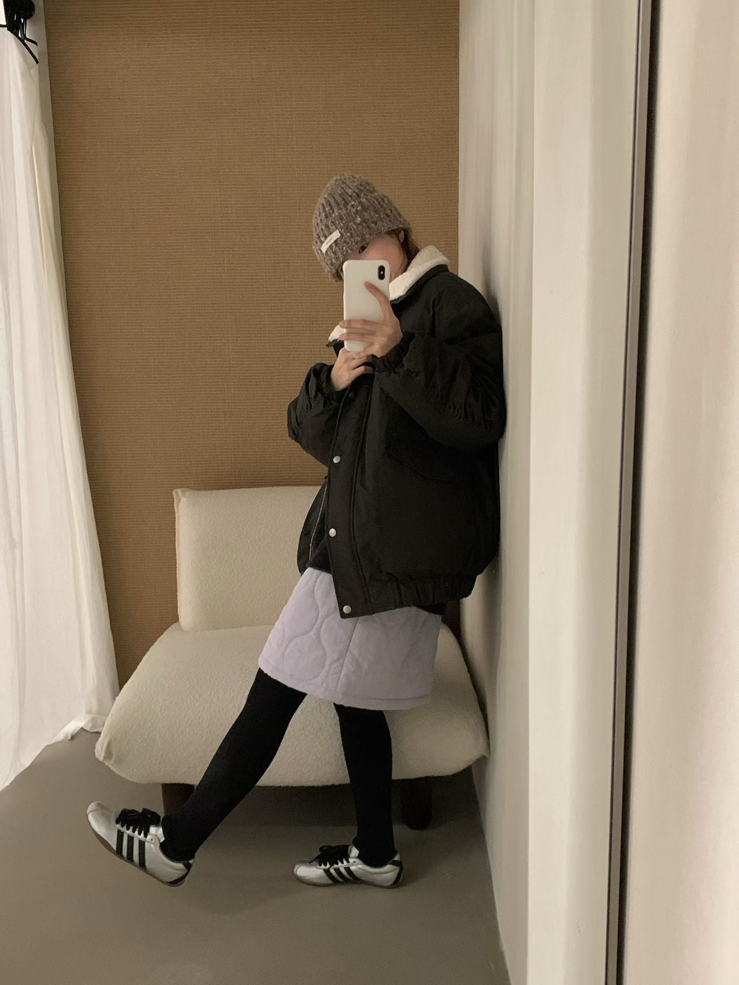 // 大熱菱格夾棉A字短裙