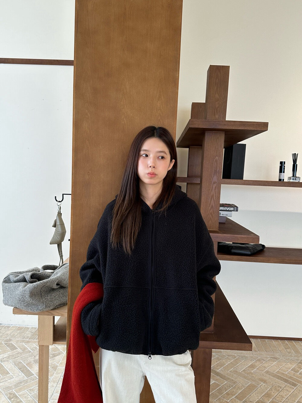 // 休閒感羊羔毛連帽外套