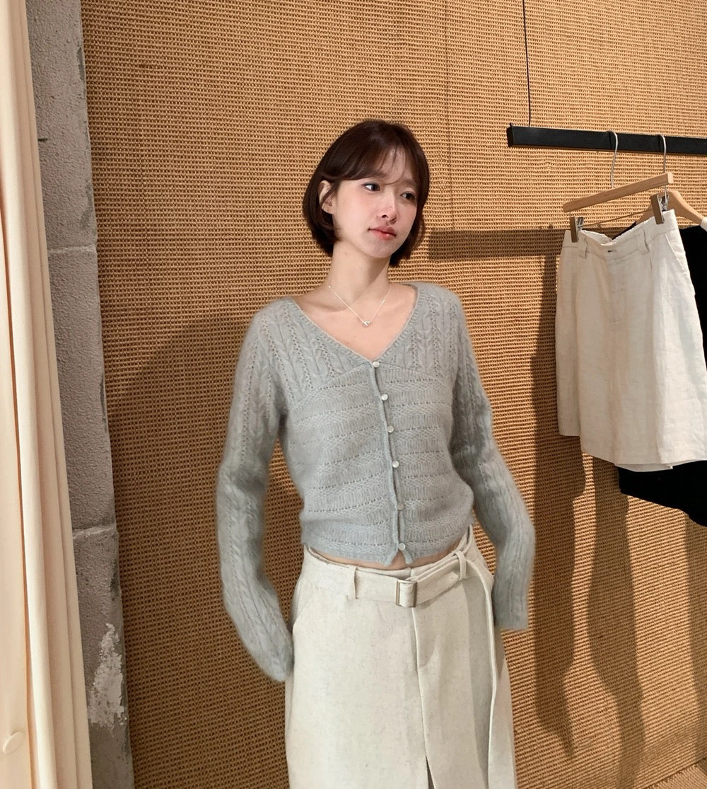 C84 / 超美鏤空織紋V領針織外套(33%羊毛)