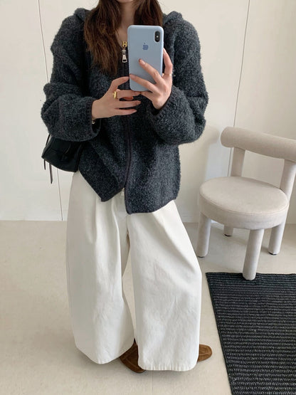 // 慵懶連帽肌理感拉鍊CD