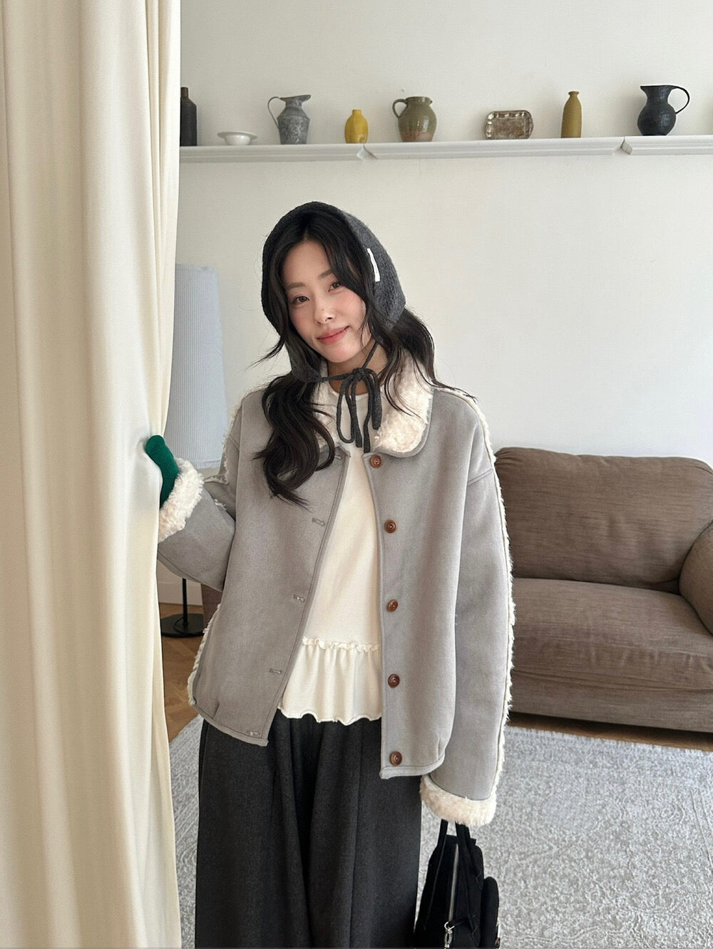 // 質感超好的皮毛一體圓翻領毛毛外套