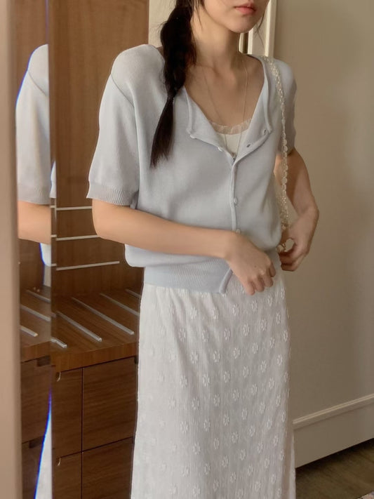 // 圓領鈕扣開胸短袖CD