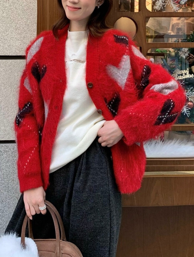 // 超美心心菱格V領CD