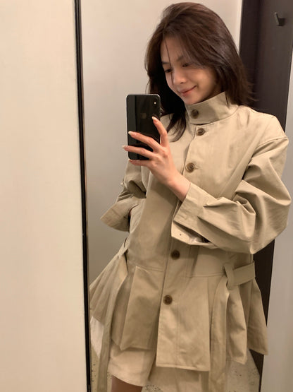 // 設計感百褶腳可立領trench coat