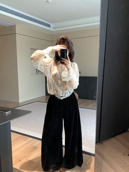 // 氣質絲絨休閒全長褲
