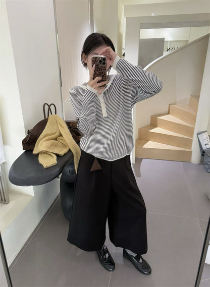 // 慵懶感連帽細間條NT