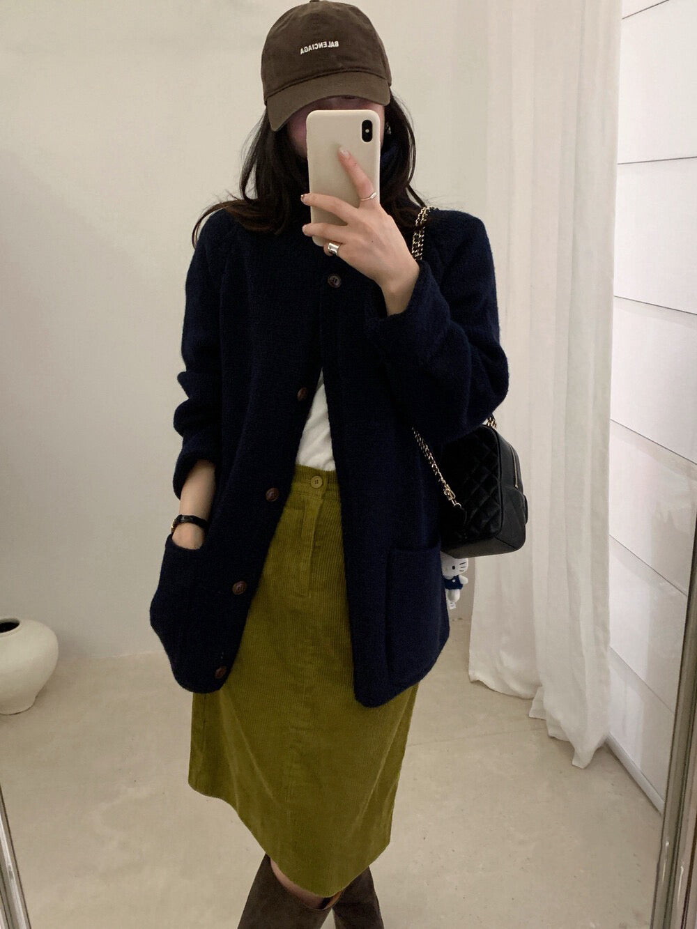 // 小半領口袋排扣中長CD