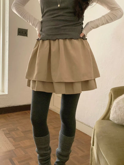 // 質感麂皮絨雙層蛋糕短裙