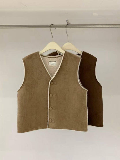 // 可前後雙面穿皮毛一體背心馬甲