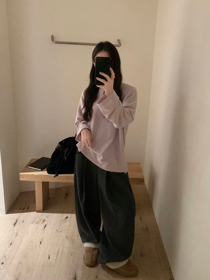 // 25%羊毛慵懶高級感壓褶口袋褲