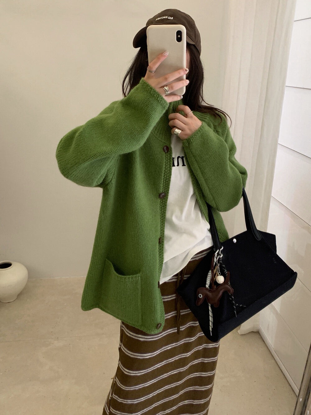 // 小半領口袋排扣中長CD