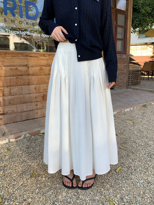 🧺 細節感細壓褶微傘中裙