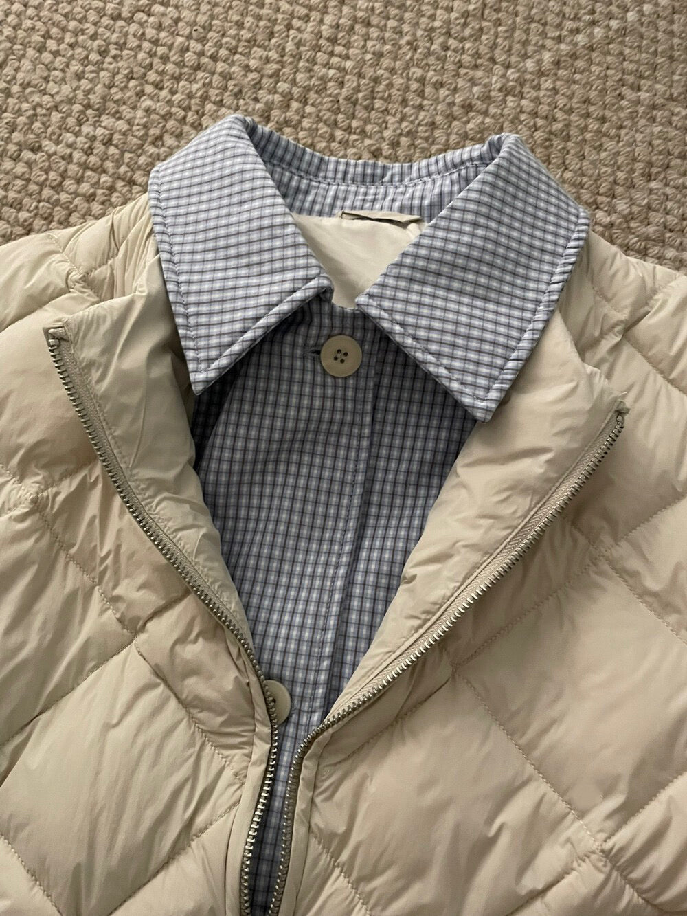 // 特別款菱格90%duck down拼接假兩件外套
