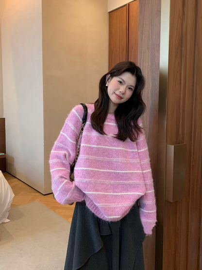 // 超soft簡約間條圓領毛衣