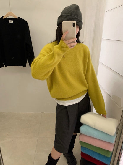 // 軟糯超美色系混兔毛圓領毛衣