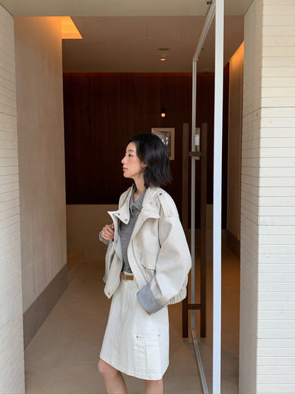🪽 lyocell棉立領拼間反袖工裝外套