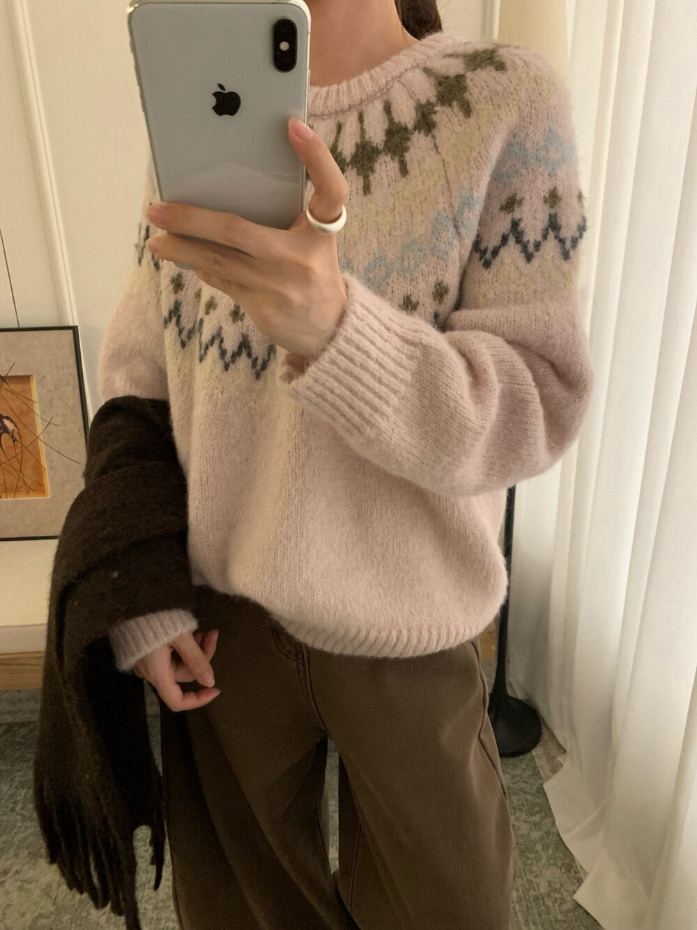 // 20%羊毛聖誕必備花紋圓領毛衣