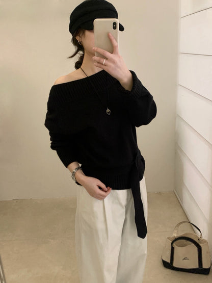 // 一字肩斜肩連腰帶NT