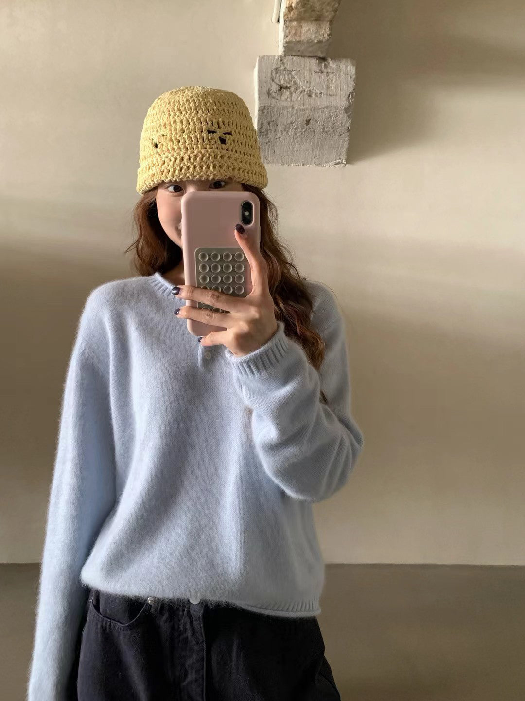 // 三粒鈕卷邊raccoon+wool NT