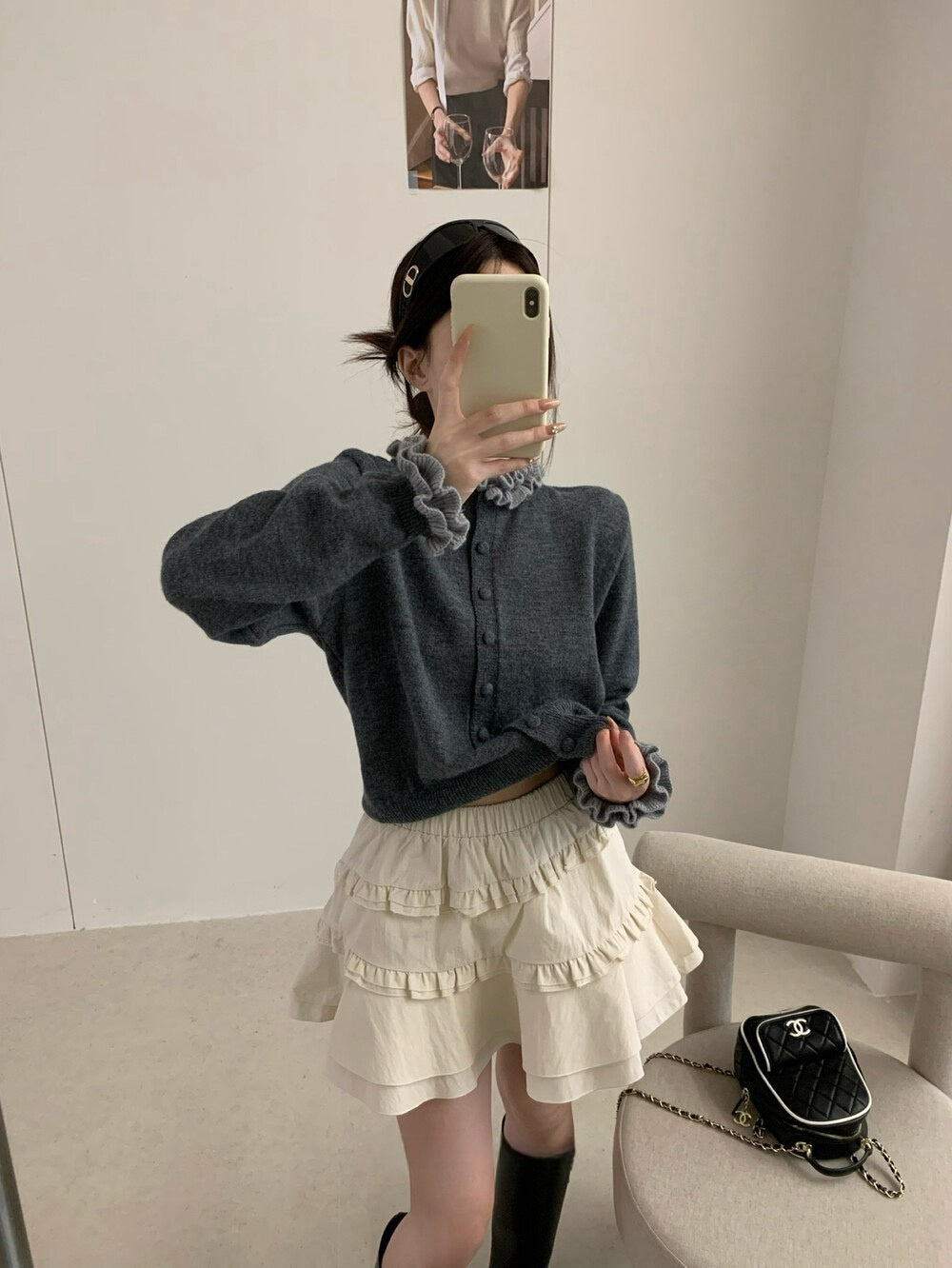 // 超美撞色花邊領+袖口CD